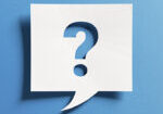 Question mark symbol for FAQ, information, problem and solution concepts. Quiz, test, survey, interrogation, support, knowledge, decision. Minimalist design with icon cutout paper and blue background.